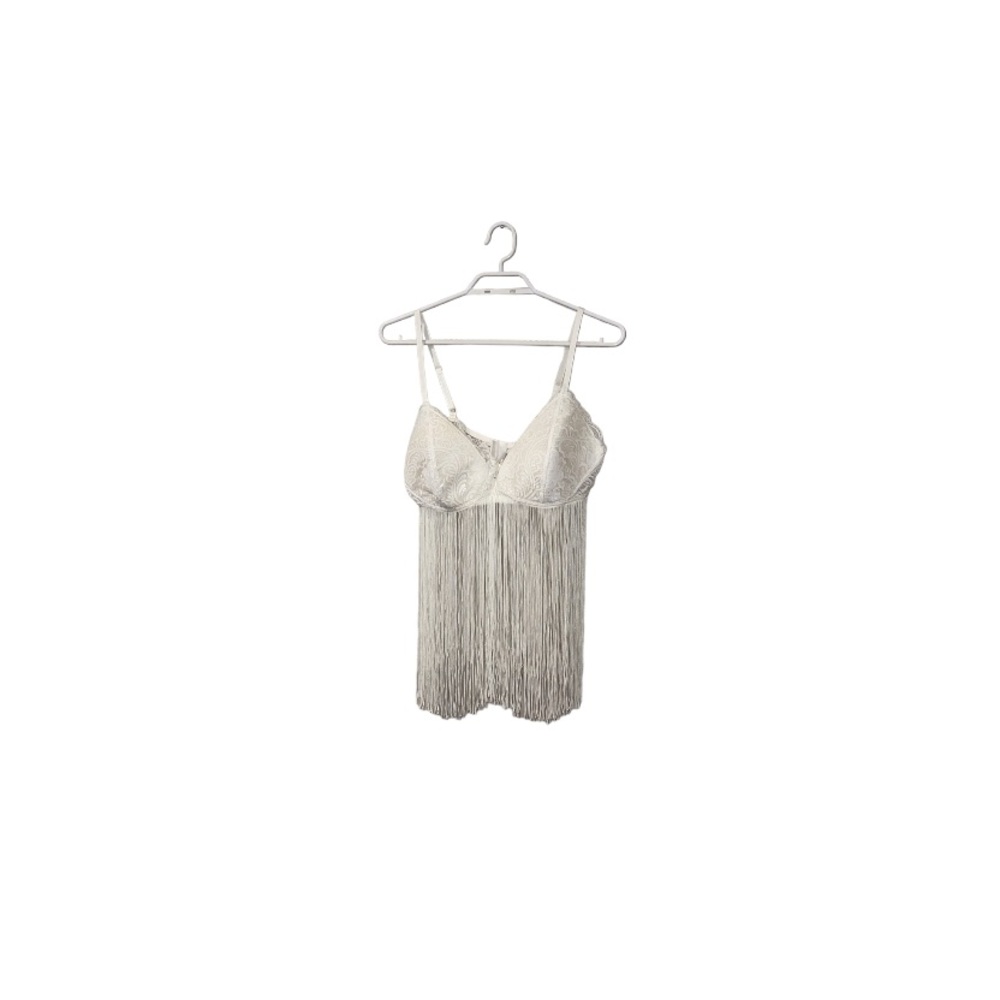 Rhonda Shear White Fringe Pin Up Negligee - Women’s Size Medium